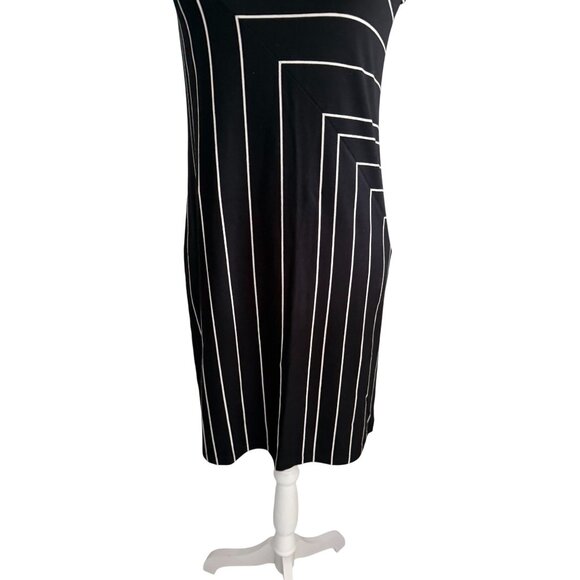 WHITE HOUSE BLACK MARKET WHBM Black White Geometric Everyday Cotton Blend Dress - Picture 2 of 7